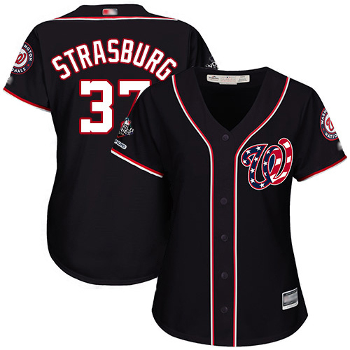 Washington Nationals #37 Stephen Strasburg Navy Blue Alternate 2019 World Series Champions Women's Stitched Jersey Womens