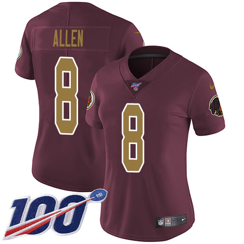 Washington Commanders #8 Kyle Allen Burgundy Red Alternate Women's Stitched 100th Season Vapor Untouchable Limited Jersey Womens