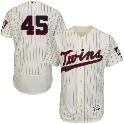 Minnesota Twins #45 Phil Hughes Cream Strip Flexbase Authentic Collection Stitched Jersey Men's