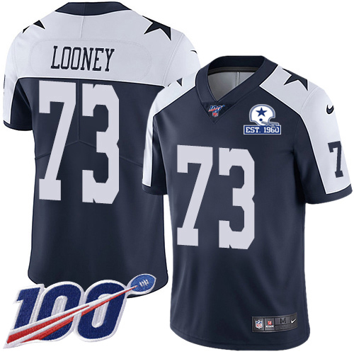Dallas Cowboys #73 Joe Looney Navy Blue Thanksgiving Men's Stitched With Established In 1960 Patch 100th Season Vapor Untouchable Limited Throwbac
