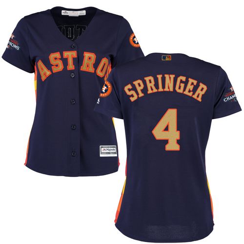 Houston Astros #4 George Springer Navy Blue 2018 Gold Program Cool Base Women's Stitched Jersey Womens