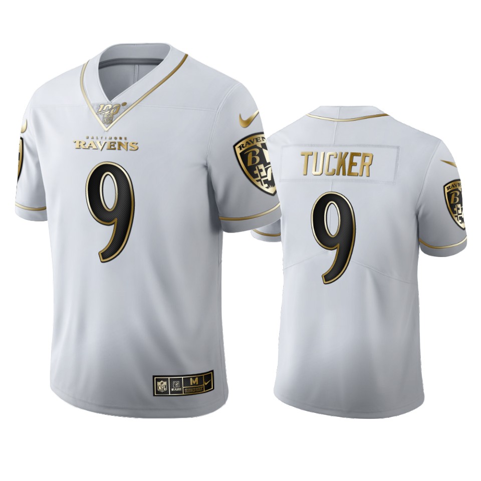 Baltimore Ravens #9 Justin Tucker Men's White Golden Edition Vapor Limited 100 Jersey
