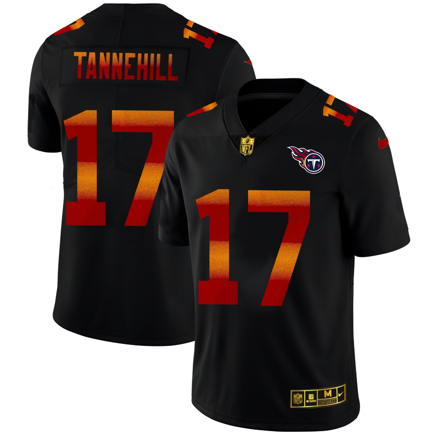 Tennessee Titans #17 Ryan Tannehill Men's Black Red Orange Stripe Vapor Limited Jersey