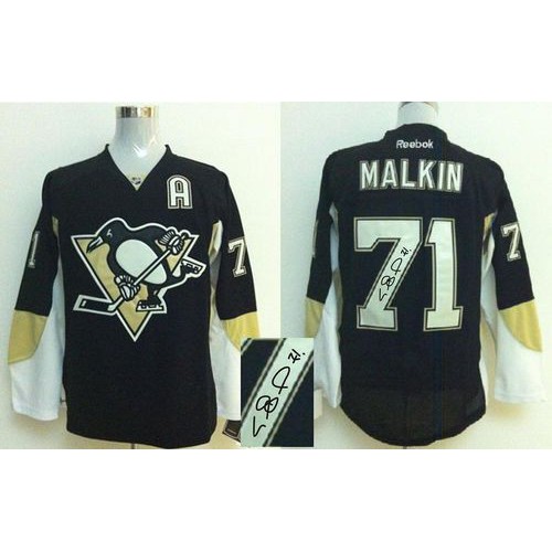 Pittsburgh Penguins #71 Evgeni Malkin Black Autographed Stitched Jersey Men's