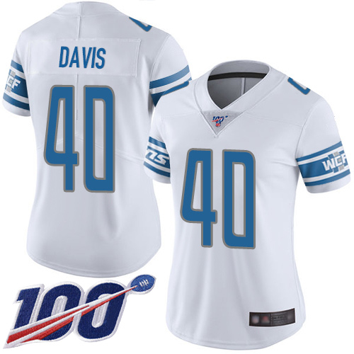 Detroit Lions #40 Jarrad Davis White Women's Stitched 100th Season Vapor Limited Jersey Womens
