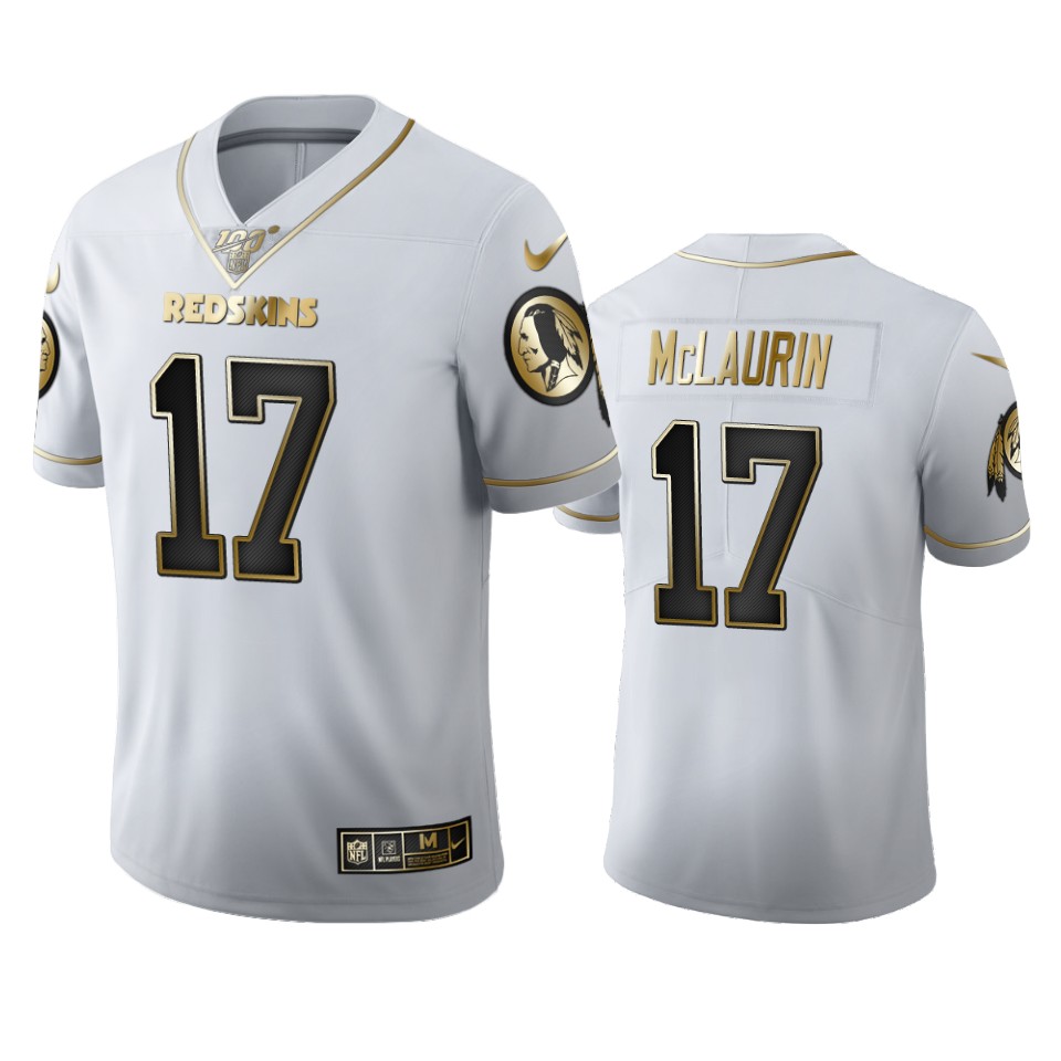 Washington Commanders #17 Terry McLaurin Men's White Golden Edition Vapor Limited 100 Jersey