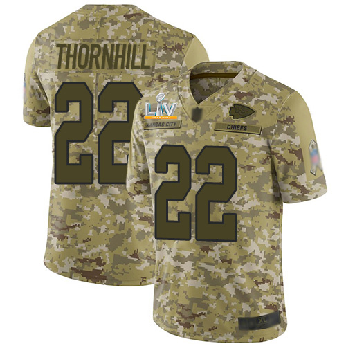 Kansas City Chiefs #22 Juan Thornhill Camo Youth Super Bowl LV Bound Stitched Limited 2018 Salute To Service Jersey Youth