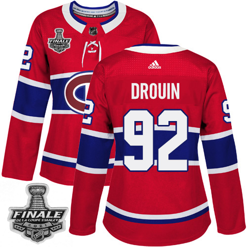 Adidas Montreal Canadiens #92 Jonathan Drouin Red Home Authentic Women's 2021 Stanley Cup Final Patch Jersey Womens