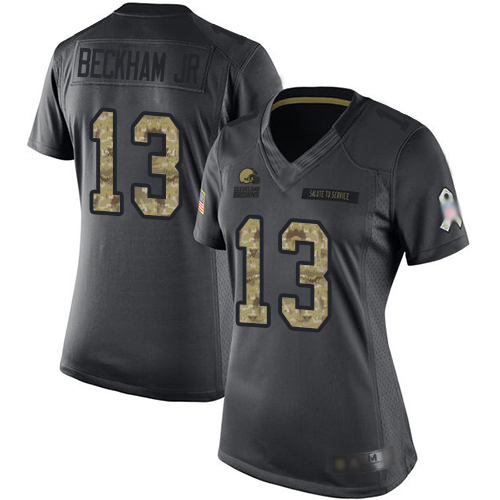 Cleveland Browns #13 Odell Beckham Jr Black Women's Stitched Limited 2016 Salute to Service Jersey Womens