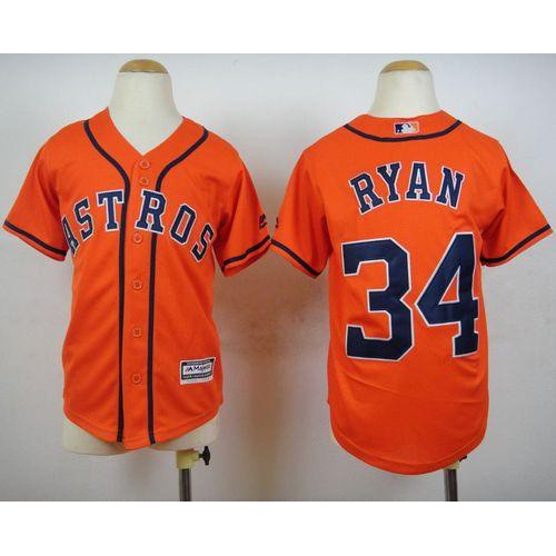 Houston Astros #34 Nolan Ryan Orange Cool Base Stitched Youth Jersey Youth