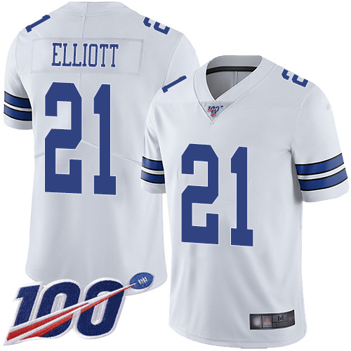 Cowboys #21 Ezekiel Elliott White Youth Stitched 100th Season Vapor Limited Jersey