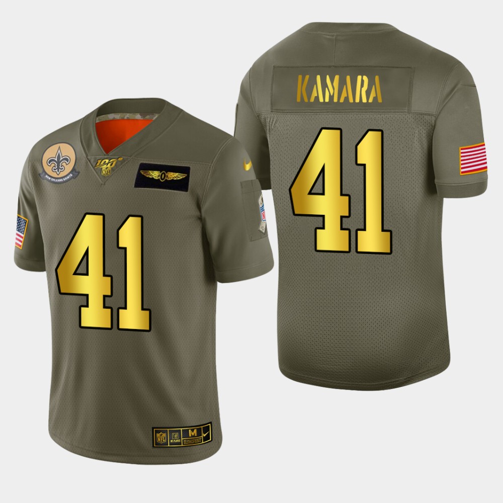 New Orleans Saints #41 Alvin Kamara Men's Olive Gold 2019 Salute To Service Limited 100 Jersey