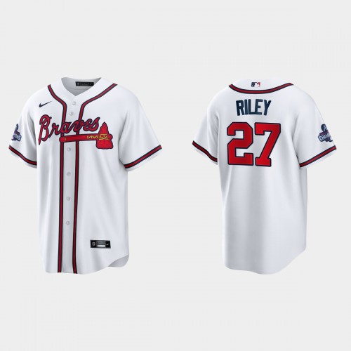 Atlanta Atlanta Braves #27 Austin Riley Men's 2021 World Series Champions Patch Game Jersey - White Men's