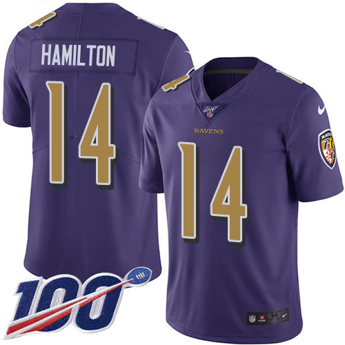 Ravens #14 Kyle Hamilton Purple Men's Stitched Limited Rush 100th Season Jersey