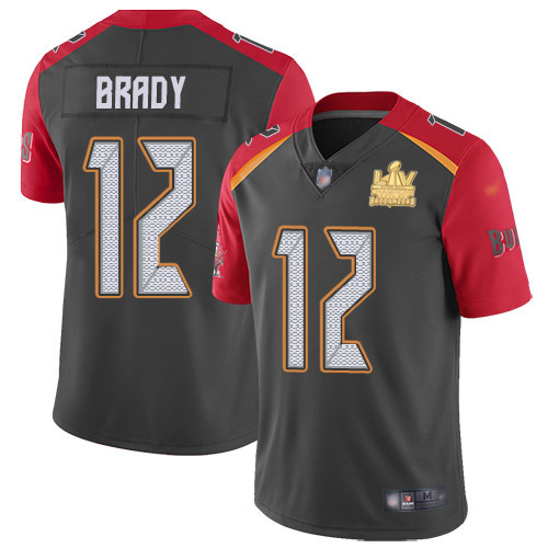 Buccaneers #12 Tom Brady Gray Men's Super Bowl LV Champions Patch Stitched Limited Inverted Legend Jersey