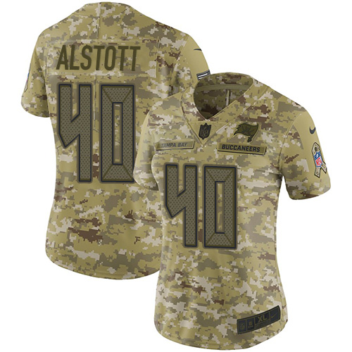 Buccaneers #40 Mike Alstott Camo Women's Stitched Limited 2018 Salute To Service Jersey