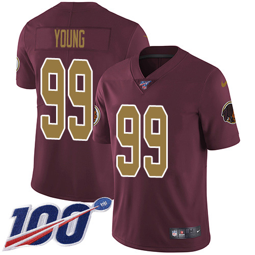 Commanders #99 Chase Young Burgundy Red Alternate Youth Stitched 100th Season Vapor Untouchable Limited Jersey