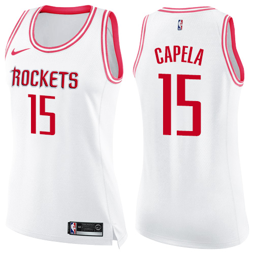 Houston Rockets #15 Clint Capela White/Pink Womens Swingman Fashion Jersey Womens