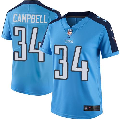 Tennessee Titans #34 Earl Campbell Light Blue Women's Stitched Limited Rush Jersey Womens