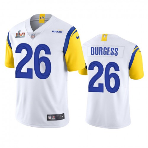 Los Angeles Los Angeles Rams #26 Terrell Burgess Men's Super Bowl LVI Patch Alternate Vapor Limited Jersey - White Men's