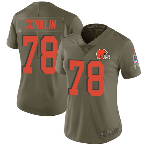 Cleveland Browns #78 Jack Conklin Olive Women's Stitched Limited 2017 Salute To Service Jersey Womens
