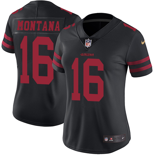 49ers #16 Joe Montana Black Alternate Women's Stitched Vapor Untouchable Limited Jersey