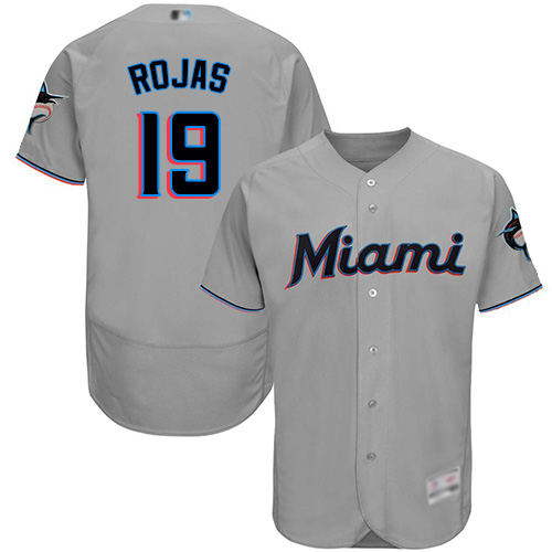 Miami Marlins #19 Miguel Rojas Grey Flexbase Authentic Collection Stitched Jersey Men's
