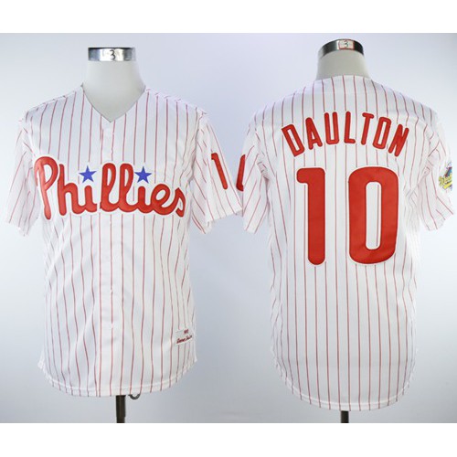 Mitchell And Ness 1993 Philadelphia Phillies #10 Darren Daulton White(Red Strip) Throwback Stitched Jersey Men's