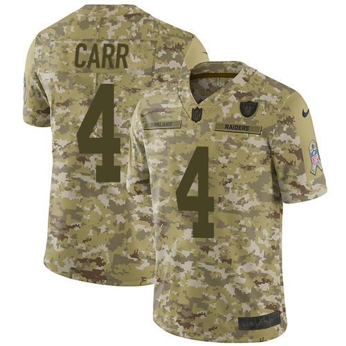 Raiders #4 Derek Carr Camo Youth Stitched Limited 2018 Salute To Service Jersey