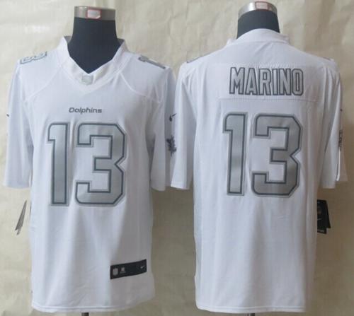 Dolphins #13 Dan Marino White Men's Stitched Limited Platinum Jersey