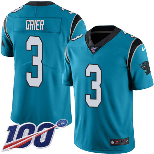 Carolina Panthers #3 Will Grier Blue Alternate Men's Stitched 100th Season Vapor Untouchable Limited Jersey Men's