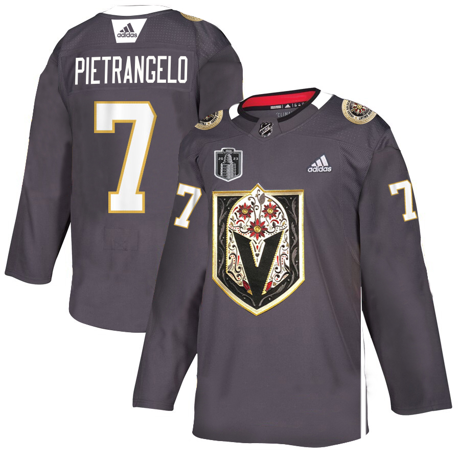 Vegas Golden Knights #7 Alex Pietrangelo Men's Grey 2023 Stanley Cup Final Patch Adidas Latino Heritage Night Stitched Jersey
