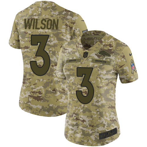 Broncos #3 Russell Wilson Camo Women's Stitched Limited 2018 Salute To Service Jersey