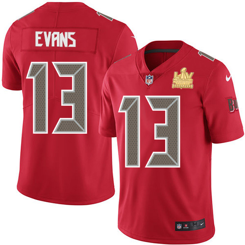 Buccaneers #13 Mike Evans Red Men's Super Bowl LV Champions Patch Stitched Limited Rush Jersey
