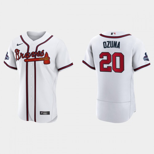 Atlanta Atlanta Braves #20 Marcell Ozuna Men's 2021 World Series Champions Patch Authentic Player Jersey - White Men's