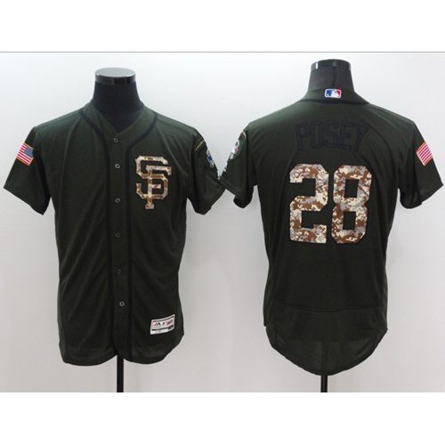 San Francisco Giants #28 Buster Posey Green Flexbase Authentic Collection Salute to Service Stitched Jersey Men's