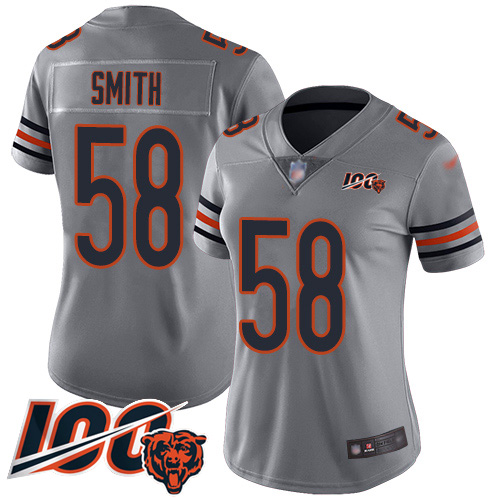 Chicago Bears #58 Roquan Smith Silver Women's Stitched Limited Inverted Legend 100th Season Jersey Womens