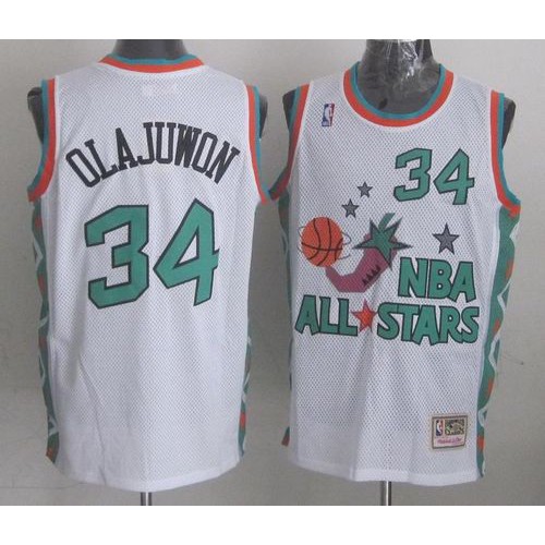 Mitchell And Ness Houston Rockets #34 Hakeem Olajuwon White 1996 All-Star Stitched Jersey Mens