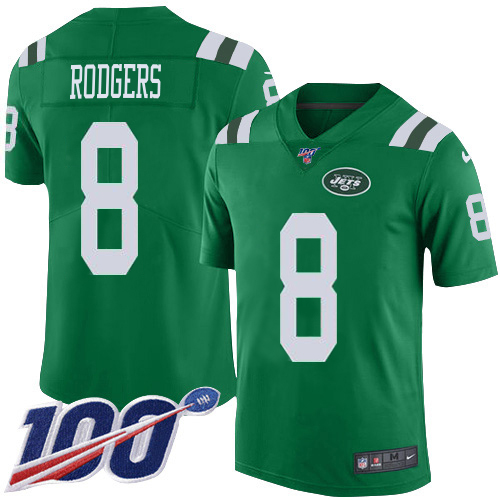 Jets #8 Aaron Rodgers Green Youth Stitched Limited Rush 100th Season Jersey