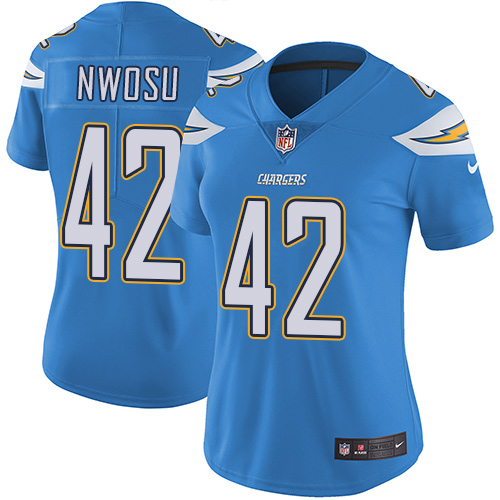 Los Angeles Chargers #42 Uchenna Nwosu Electric Blue Alternate Women's Stitched Vapor Untouchable Limited Jersey Womens