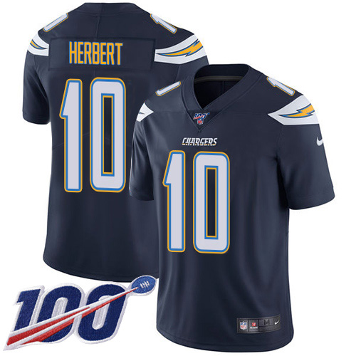 Chargers #10 Justin Herbert Navy Blue Team Color Youth Stitched 100th Season Vapor Untouchable Limited Jersey