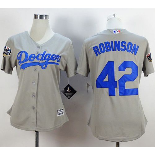 Los Angeles Dodgers #42 Jackie Robinson Grey Alternate Road 2018 World Series Women's Stitched Jersey Womens