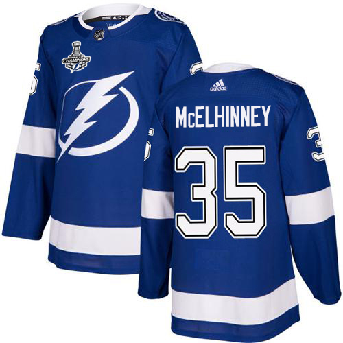 Adidas Tampa Bay Lightning #35 Curtis McElhinney Blue Home Authentic 2020 Stanley Cup Champions Stitched Jersey Men's
