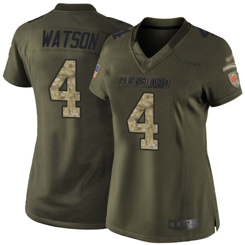 Browns #4 Deshaun Watson Green Women's Stitched Limited 2015 Salute To Service Jersey