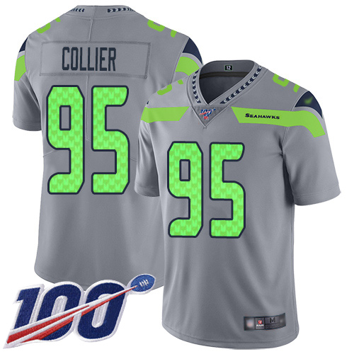 Seattle Seahawks #95 L.J. Collier Gray Men's Stitched Limited Inverted Legend 100th Season Jersey Men's