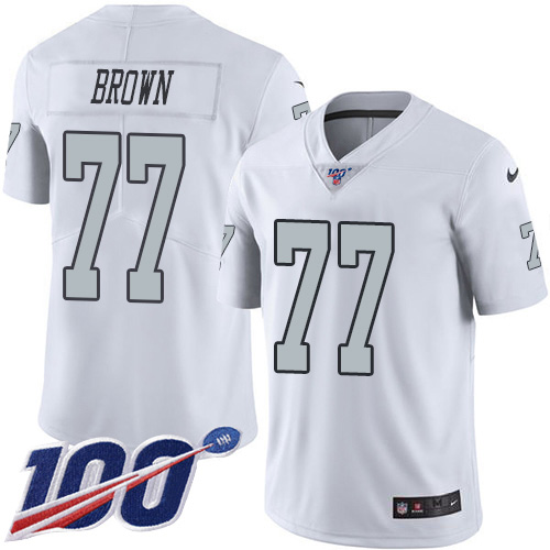 Las Vegas Raiders #77 Trent Brown White Men's Stitched Limited Rush 100th Season Jersey Men's