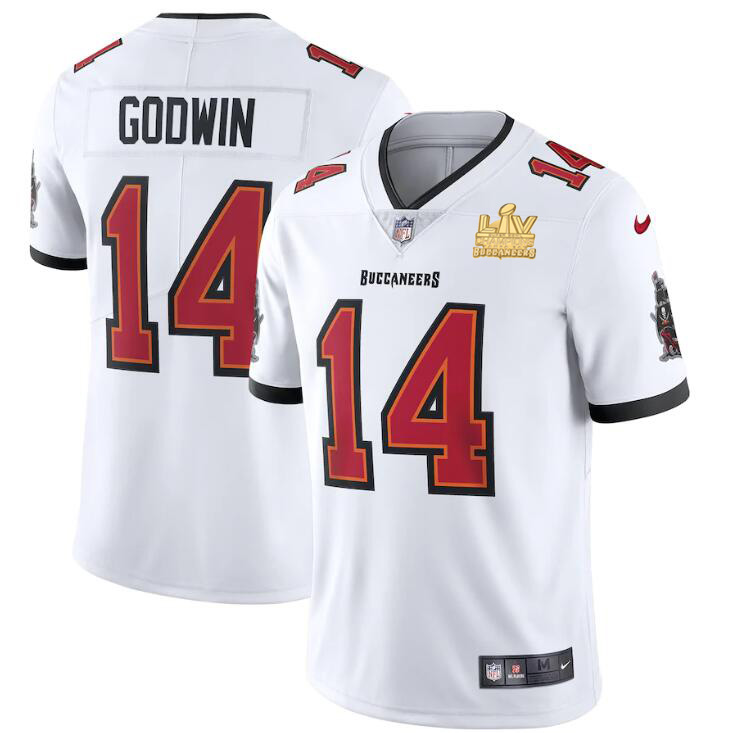 Tampa Bay Buccaneers #14 Chris Godwin Youth Super Bowl LV Champions Patch White Vapor Limited Jersey