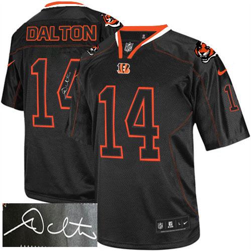Cincinnati Bengals #14 Andy Dalton Lights Out Black Men's Stitched Elite Autographed Jersey Men's