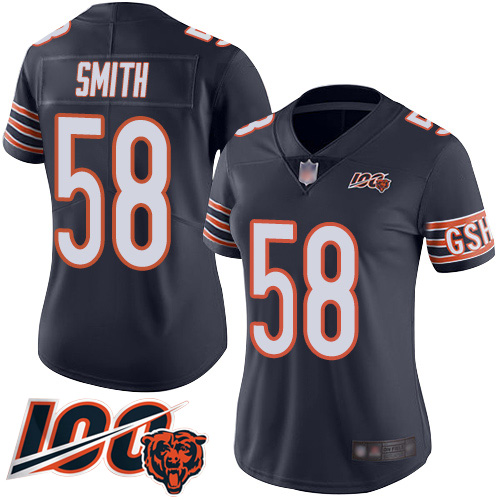 Chicago Bears #58 Roquan Smith Navy Blue Team Color Women's Stitched 100th Season Vapor Limited Jersey Womens