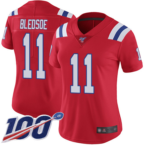 New England Patriots #11 Drew Bledsoe Red Alternate Women's Stitched 100th Season Vapor Limited Jersey Womens